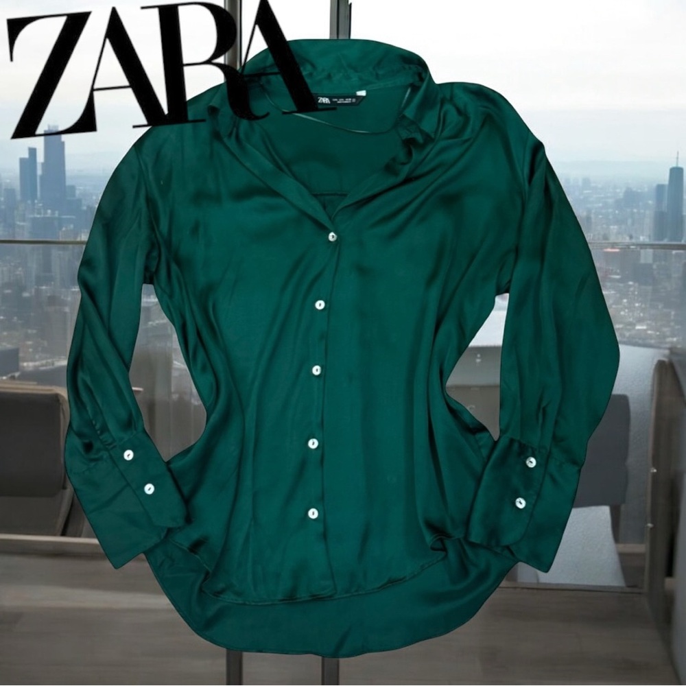 New Zara Women's Emerald Green Satin Top